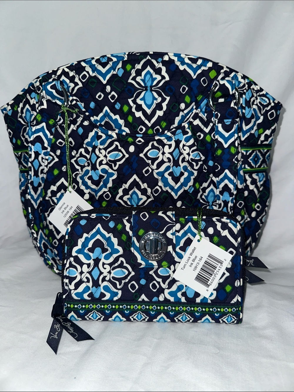 Vera Bradley - Ink Blue Quilted print tote or Women's Shoulder Bag and wallet